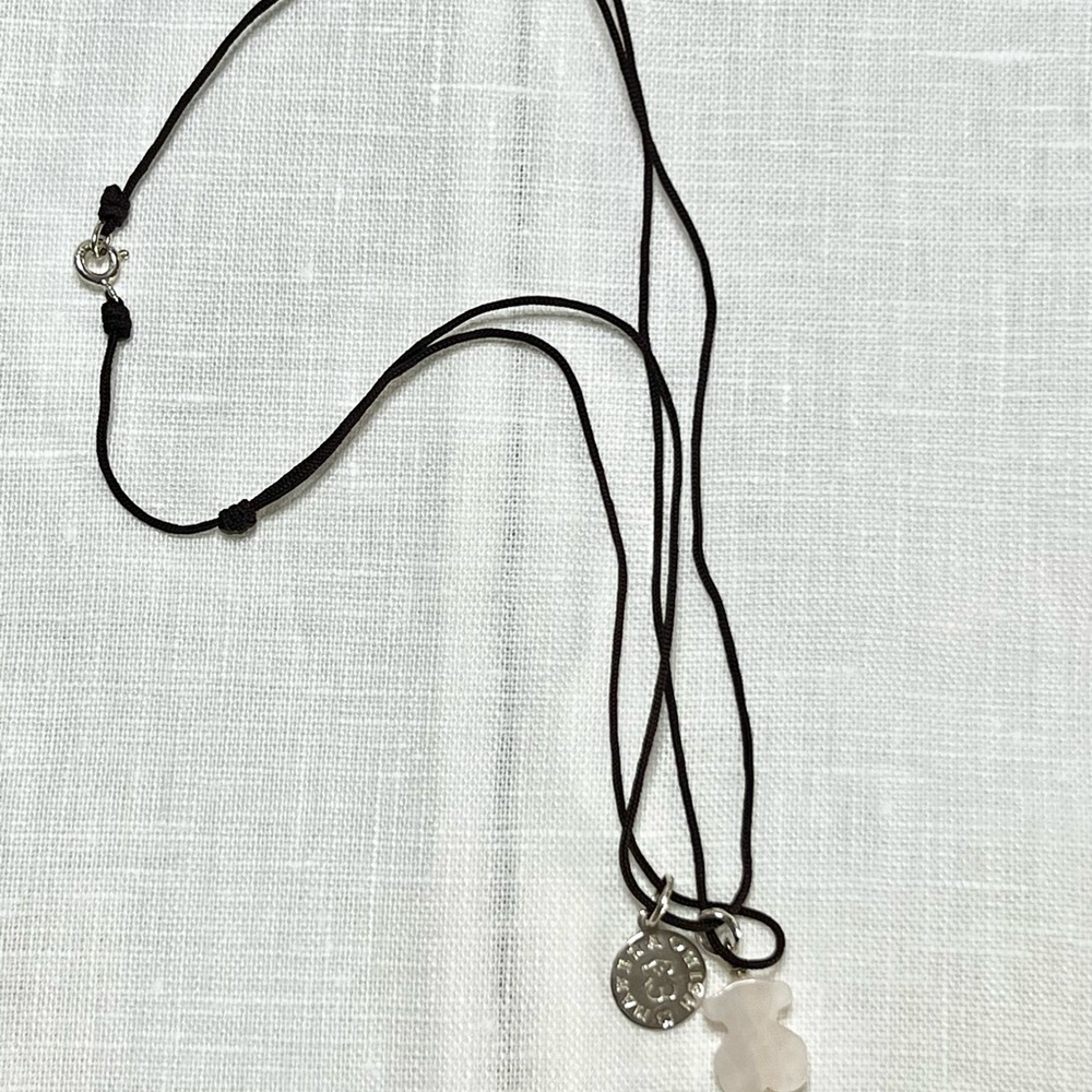 Tous leather necklace with bear and silver charms